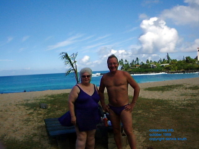 Dennis and Gloria at Wiamea Bay in 1999 on Oahu Hawaii