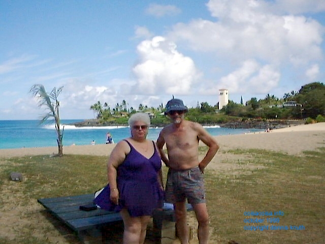 Erv and Gloria at Waimea Beach Hawaii 1999