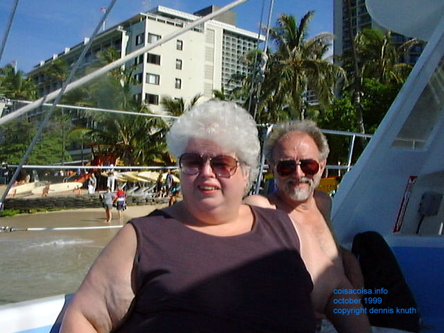 Gloria and Erv leaving Waikiki on the sailboat