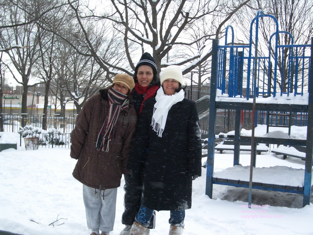 Lea Helenice and Heloisa in snowy Elmhurst