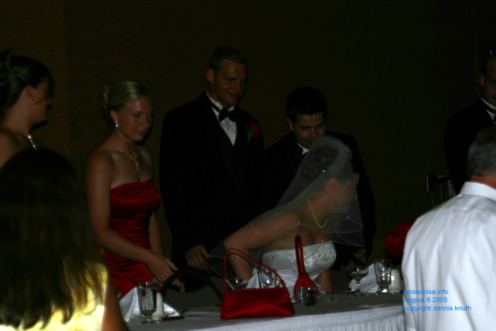 The groom seats the bride at the reception
