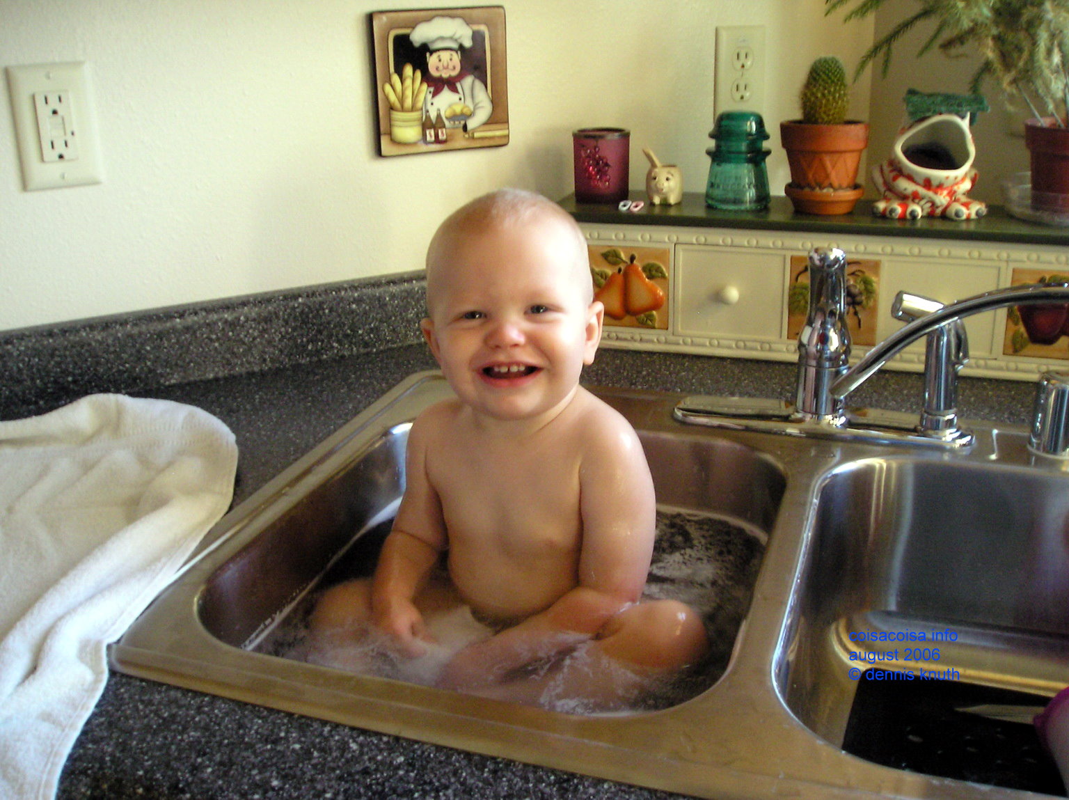 Taking a bath in the sink