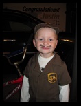 UPS driver Halloween costume and a moustache