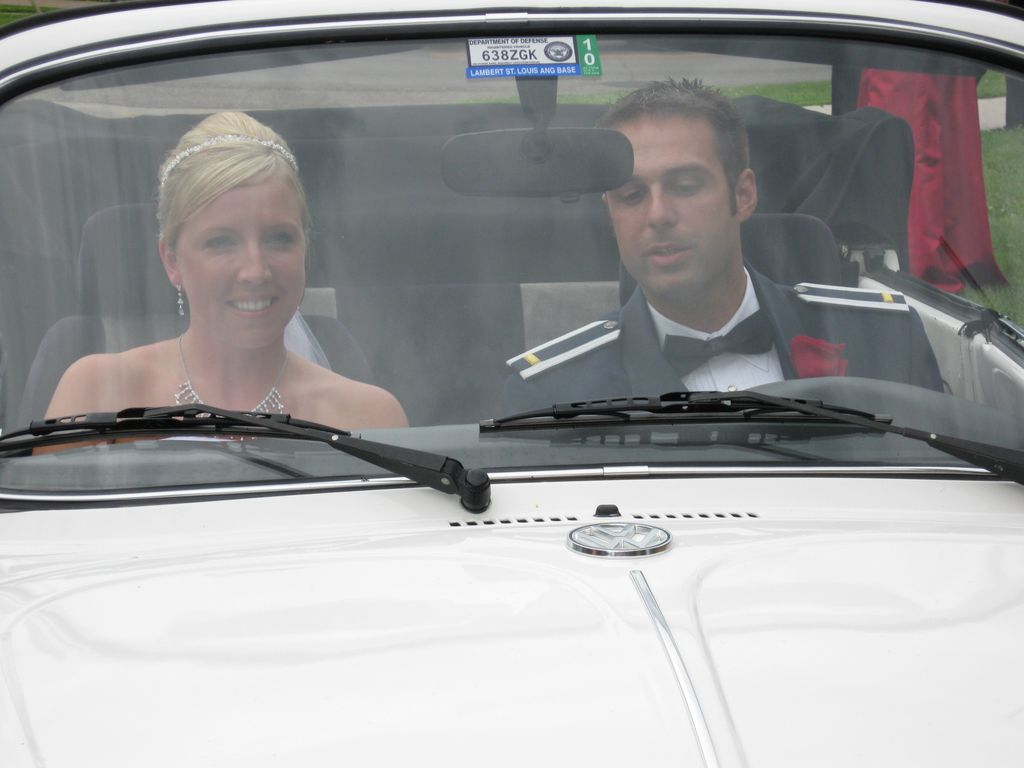 Bride and Groom in the Fatbug Volkswagon