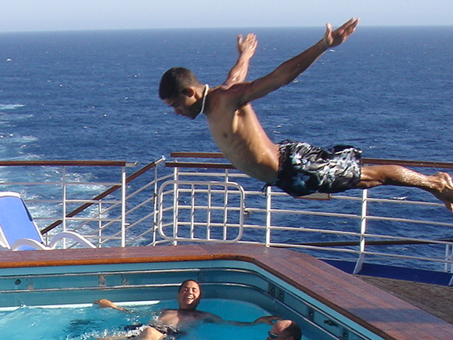 Flying Diver on a Mexican Cruise Ship