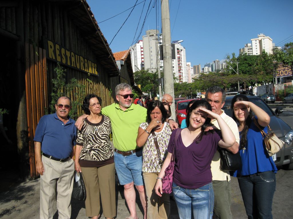 Dennis and Helton's friends and family outside the Brazilian buffet