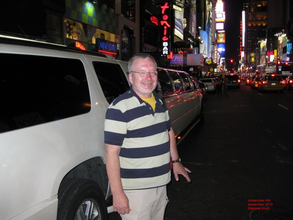 Dennis Knuth and his white Limousine in Times Square