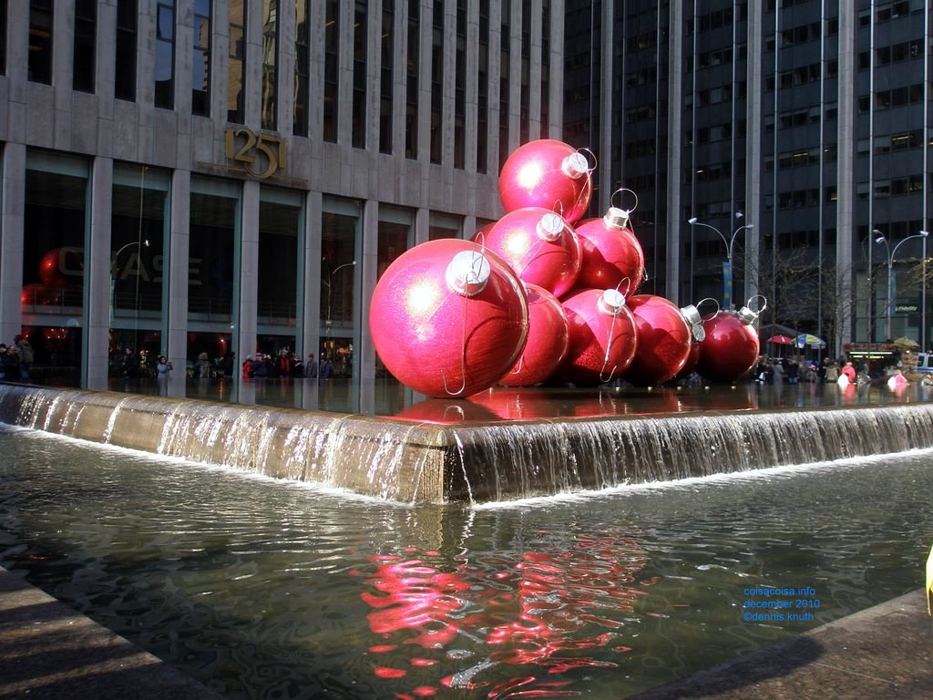 Giant Christams Balls in a New York Fountain