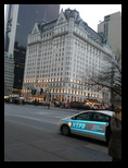 The Plaza Hotel in New York City and a neon police car
