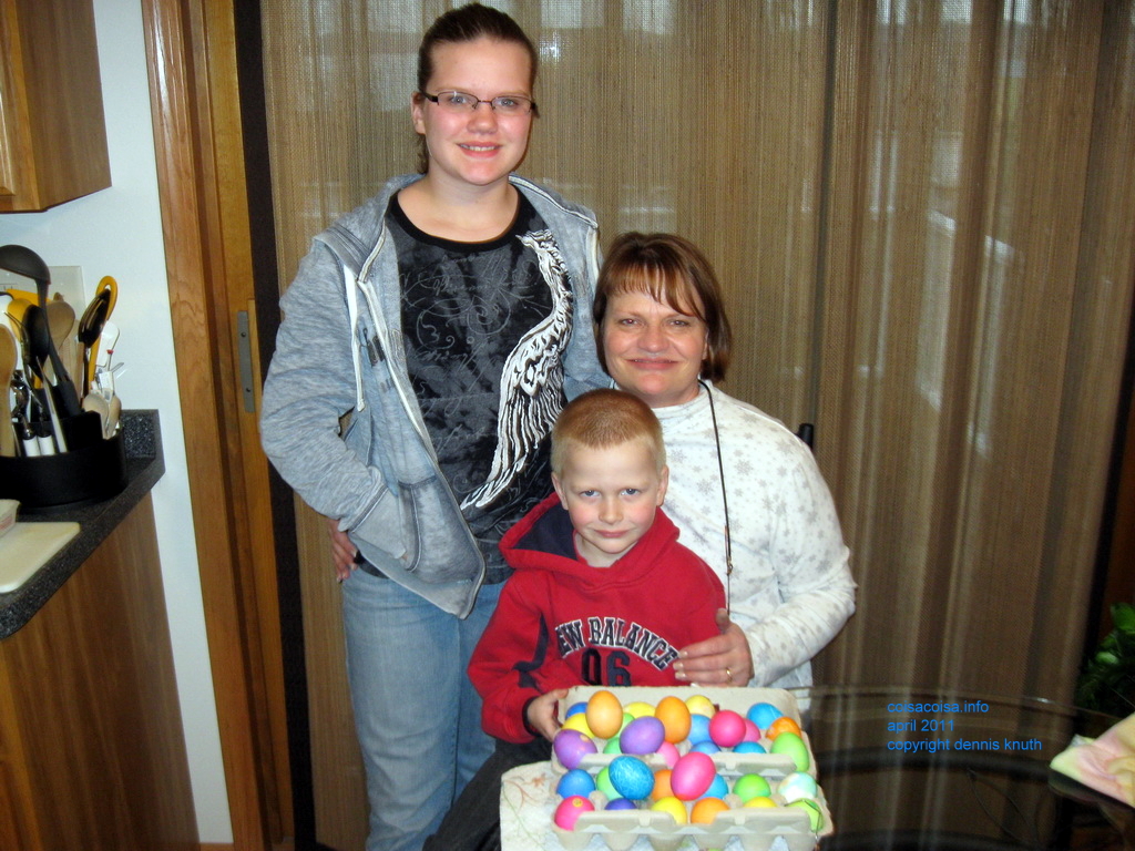 Sherri, Jared and Kelsey with their colored Easter Eggs