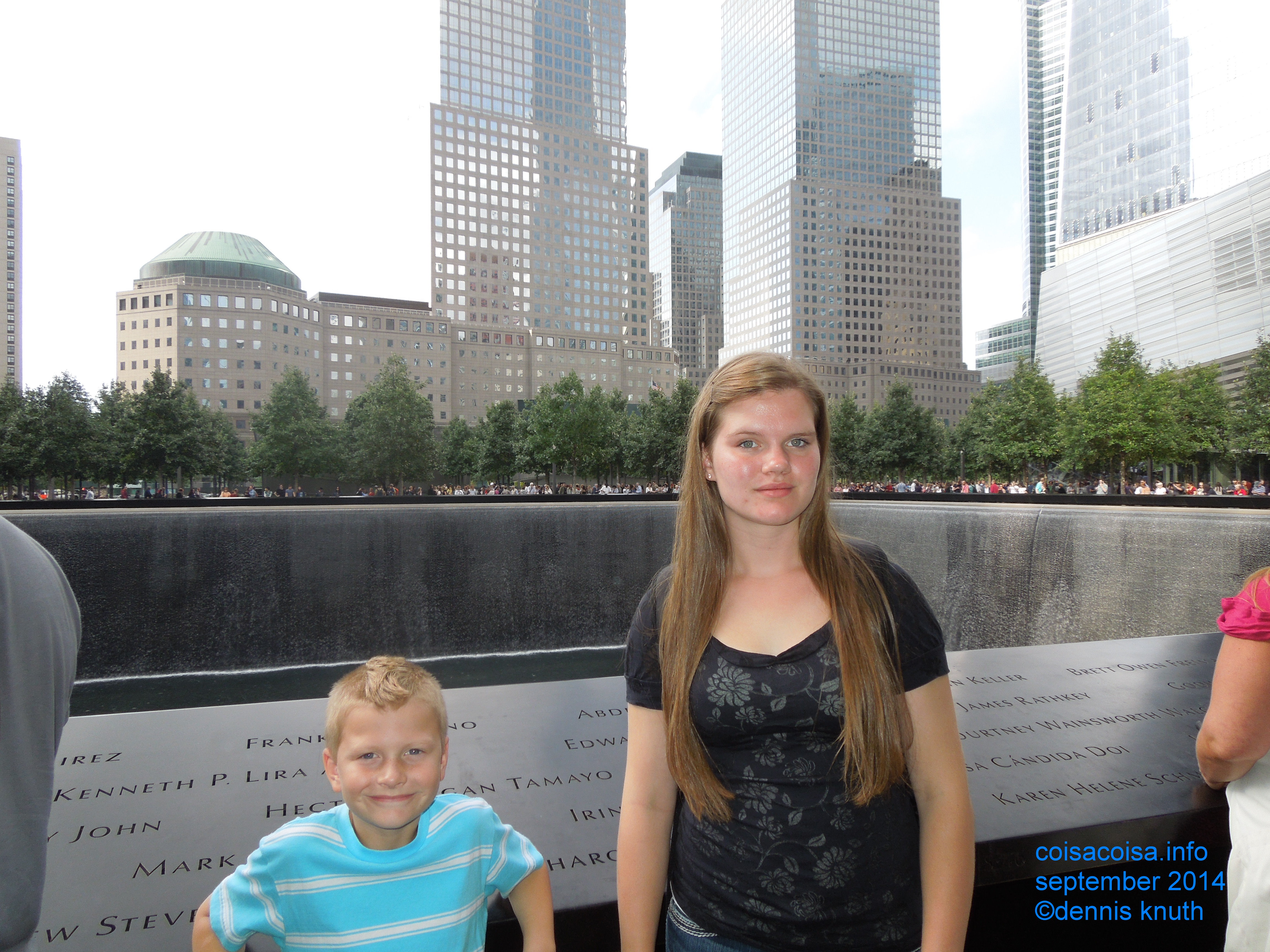Kelsey and Jared at the 9/11 Memorial falling waters
