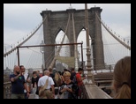 Crowds walking on the Brooklyn Bridge