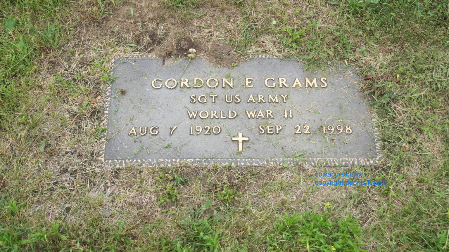 Gravestone for Gordon Grams of Augusta Wisonsin