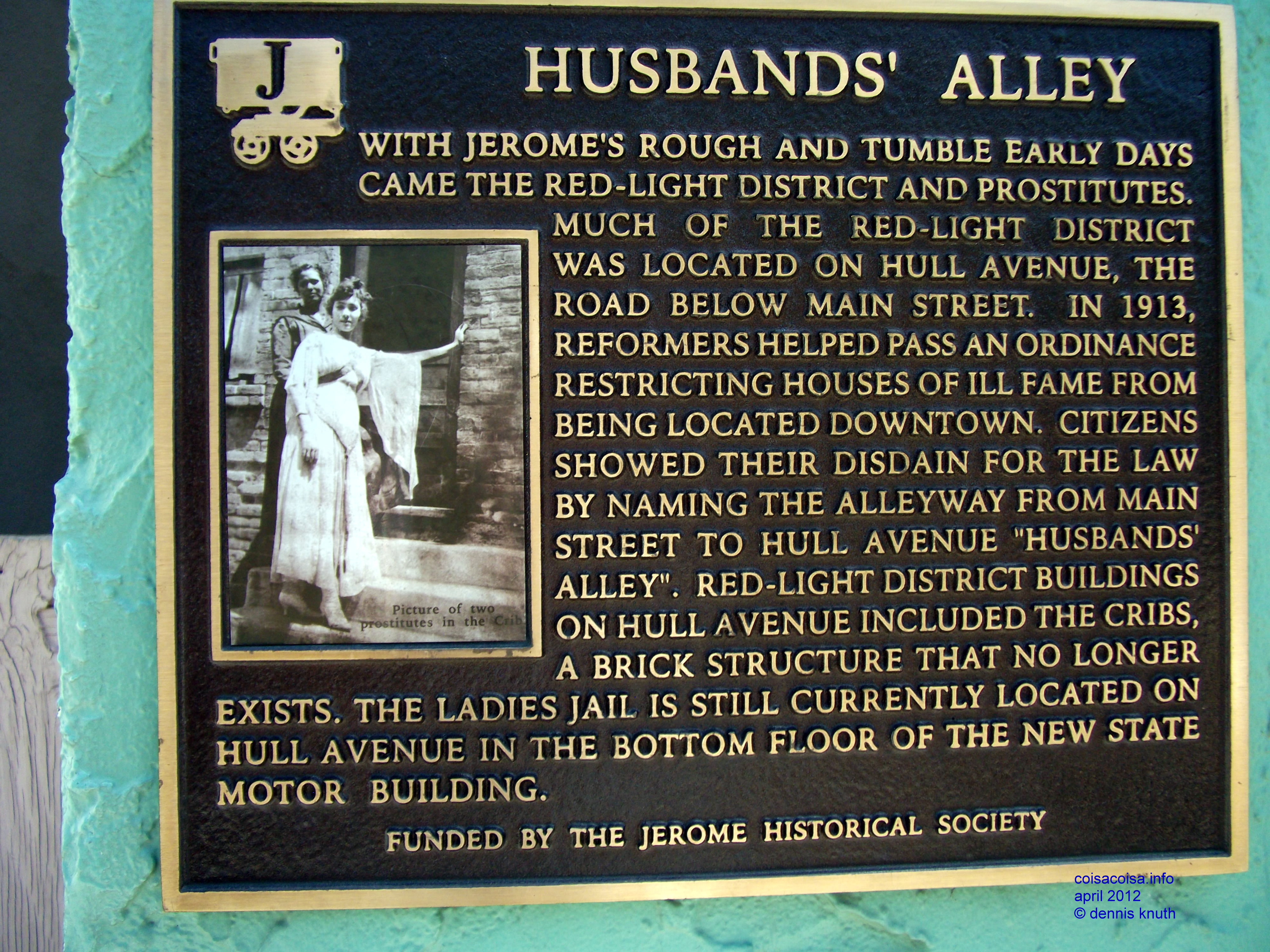 Jerome Arizona Husband's Alley Plaque