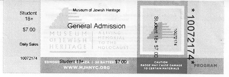 Ticket to the Jewish Museum in New York city