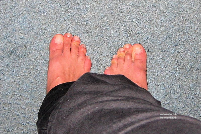 Toes and feet on blue. Woman tonails