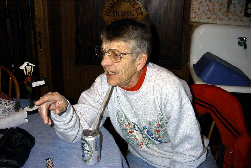 Emogene drinking beer