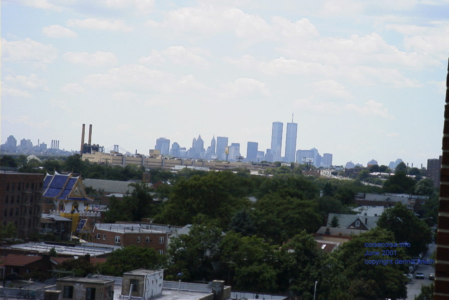 Buddhist Temple in Elmhurst New York with the World Trade Centers on the Skyline