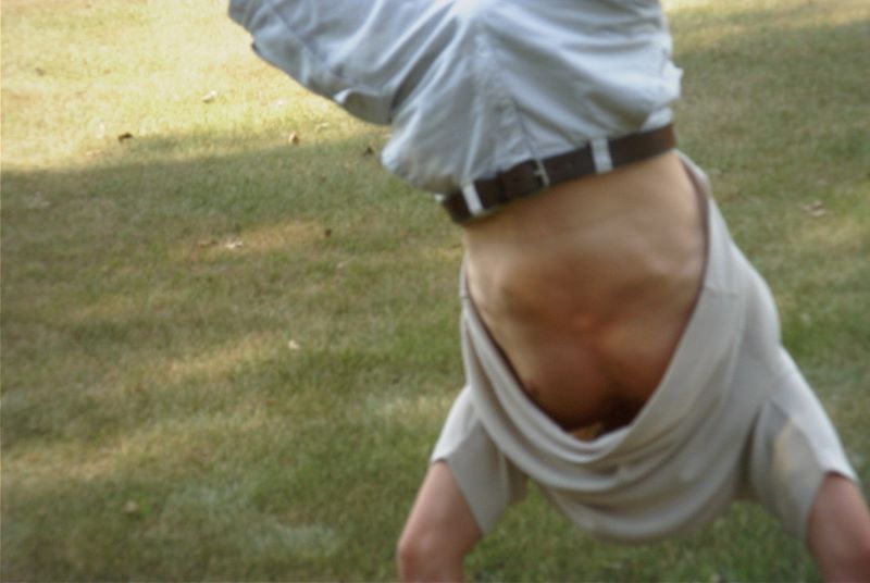 Justin does a somersault