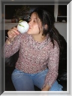 Sipping a drink made with snow