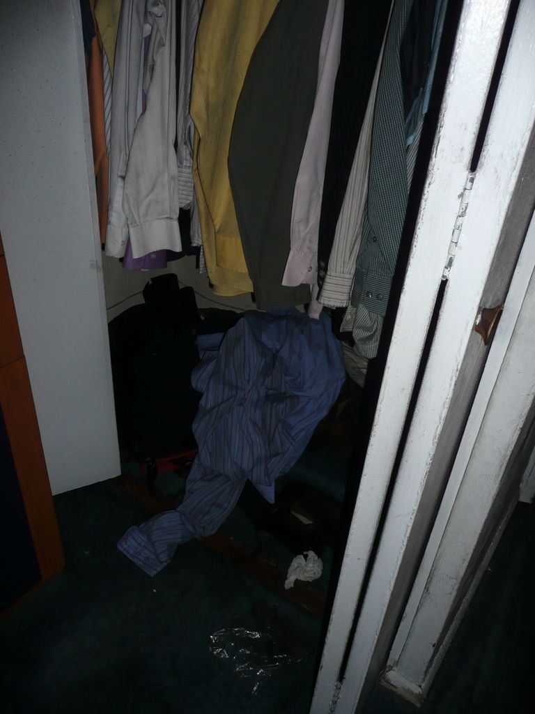 Smoke damage in the first bedroom closet