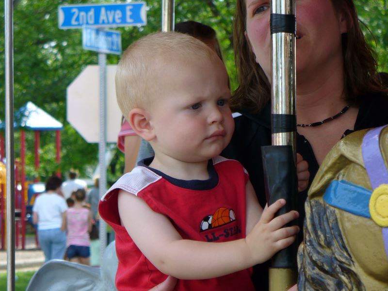 Jared Moore is troubled on a Merry-Go-Round Horse