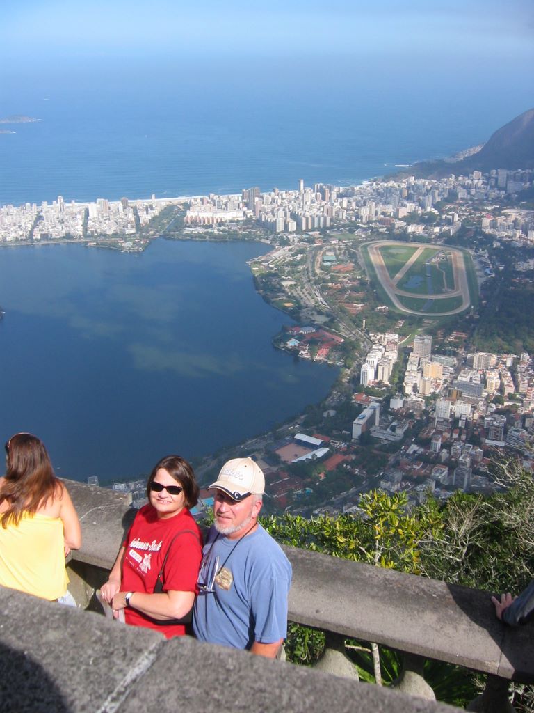 Sherry and Gary on Corcovada with Atlantic Ocean in the 	background