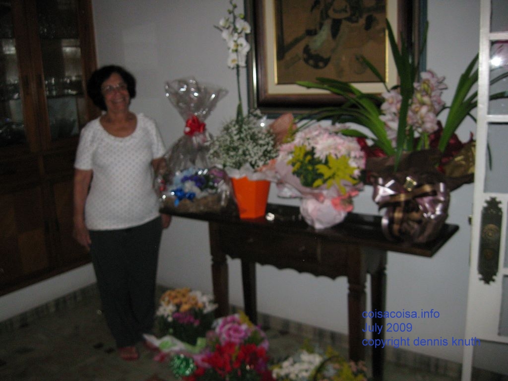 Vicentina posing with her flowers