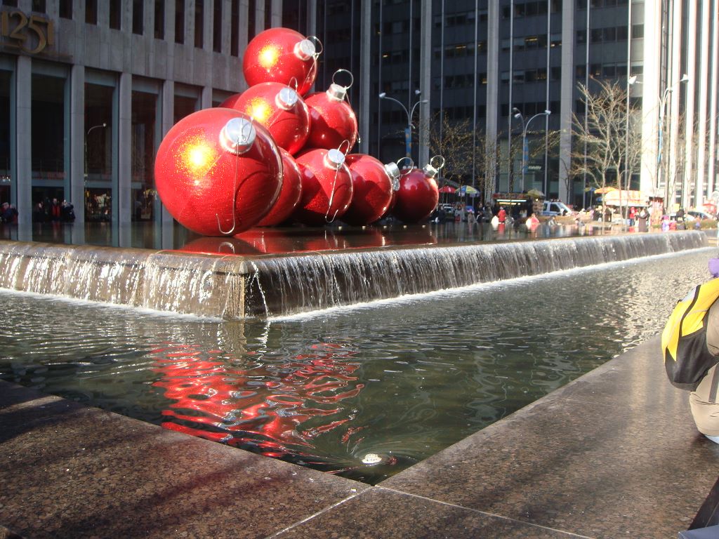 Tumbling Water with glass Christmas ornaments on 5th Avenue
