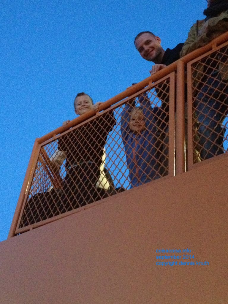 Justing peering down from the upper deck on the ferry