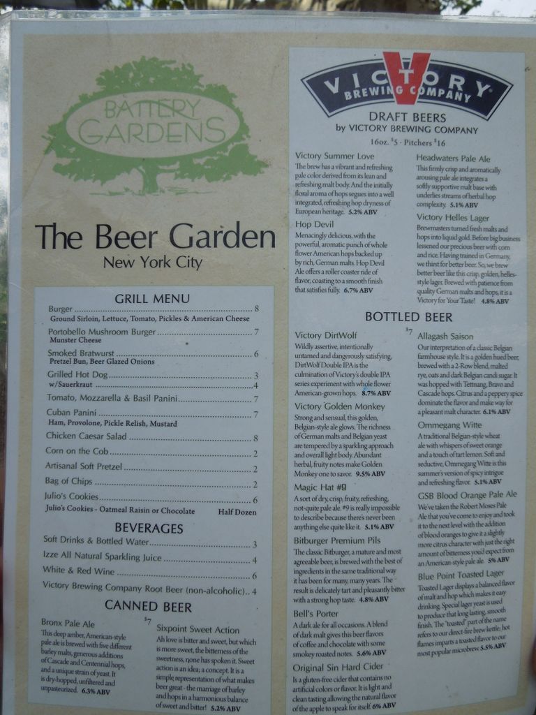 Battery Gardens Beer Garden menu