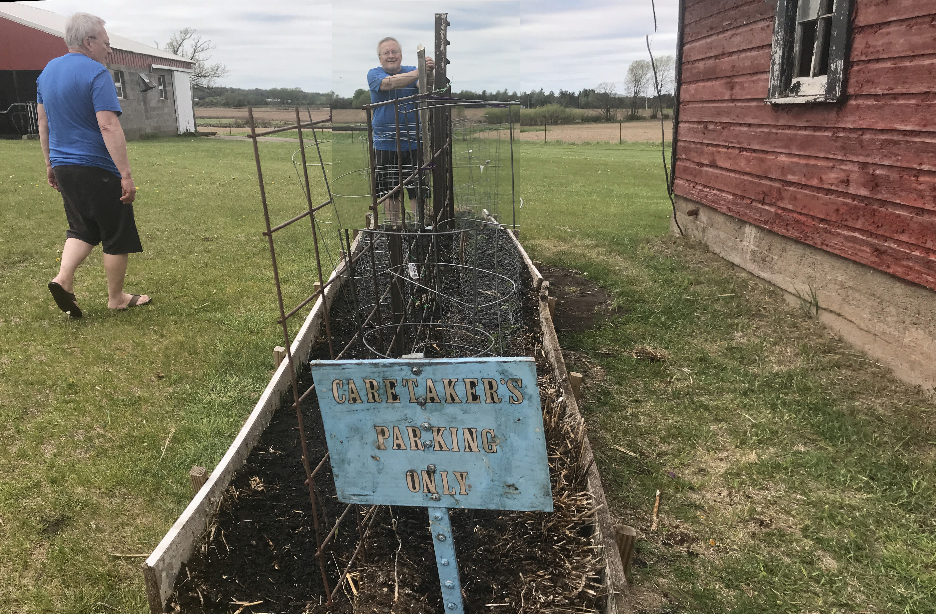 Dennis Knuth getting busy planting his Straw Bale Garden